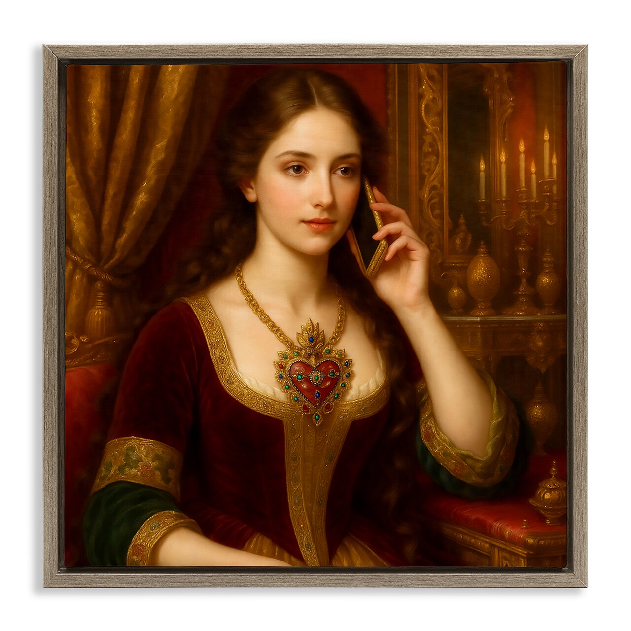 Stupell Industries Rococo Woman with Cell Phone Floating Frame, design by Grotto Studios